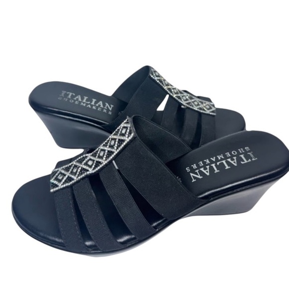 Italian Shoemakers Black Wedge rhinestone Sandals heels - Picture 1 of 7
